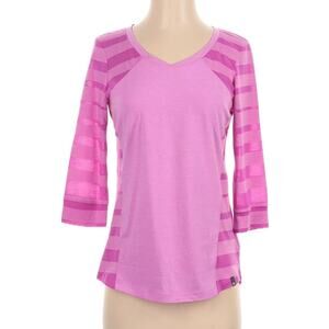 Mountain Hardware Pink Stripe 3/4 Sleeve Shirt, Small